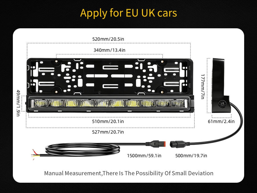 20" European License Plate Mounted LED Light Bar with Dual-Color DRL | ECE R149