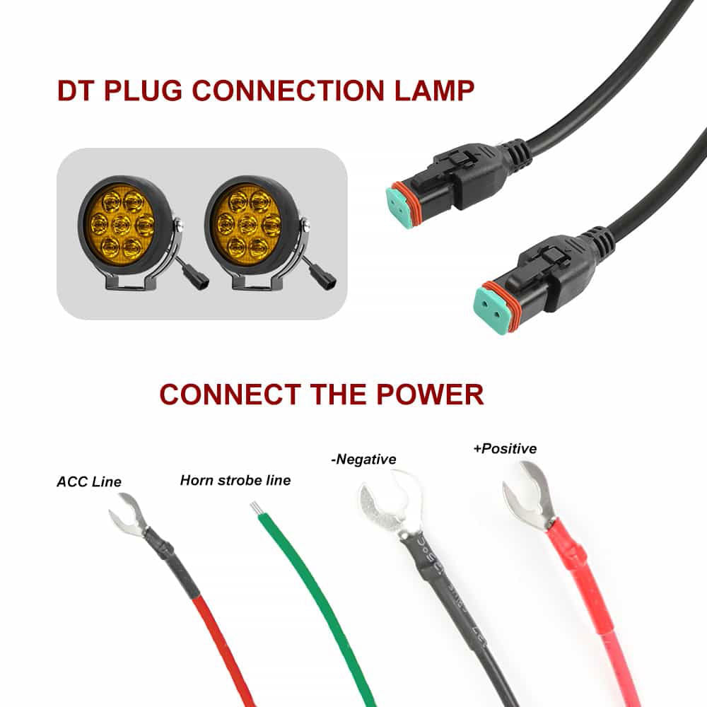 Assemblage de fils clignotants déclenché par klaxon de moto avec connecteur DT 16AWG