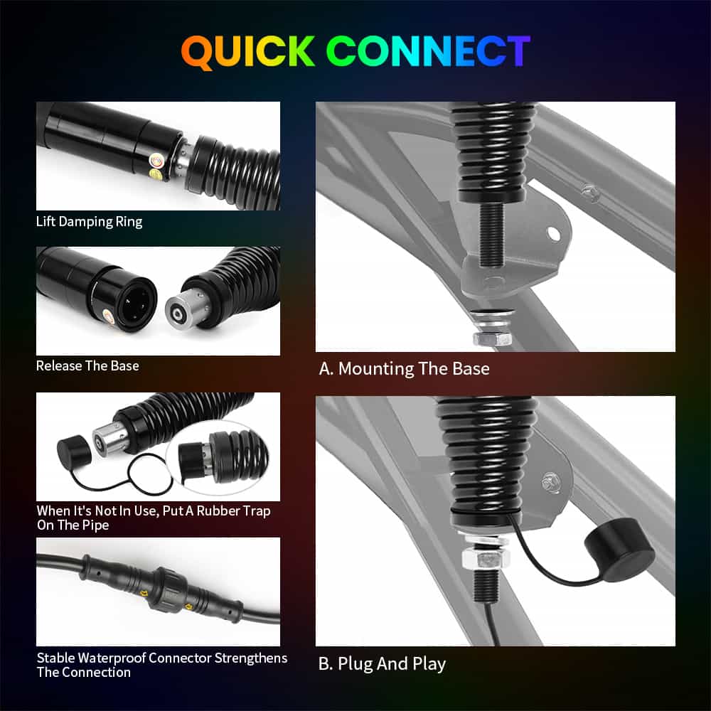 3FT RGBW Whip Lights 1.5" diameter With Spring Mounts