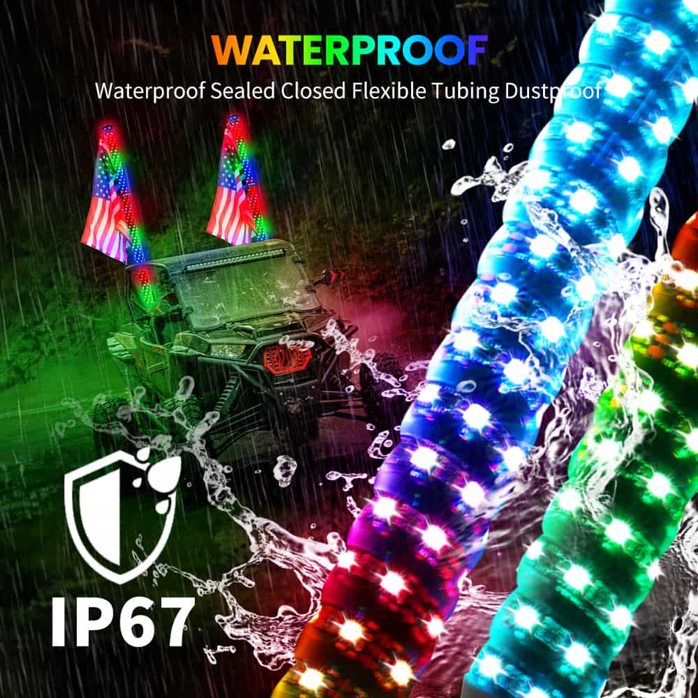 3FT RGBW Whip Lights 1.5" diameter With Spring Mounts