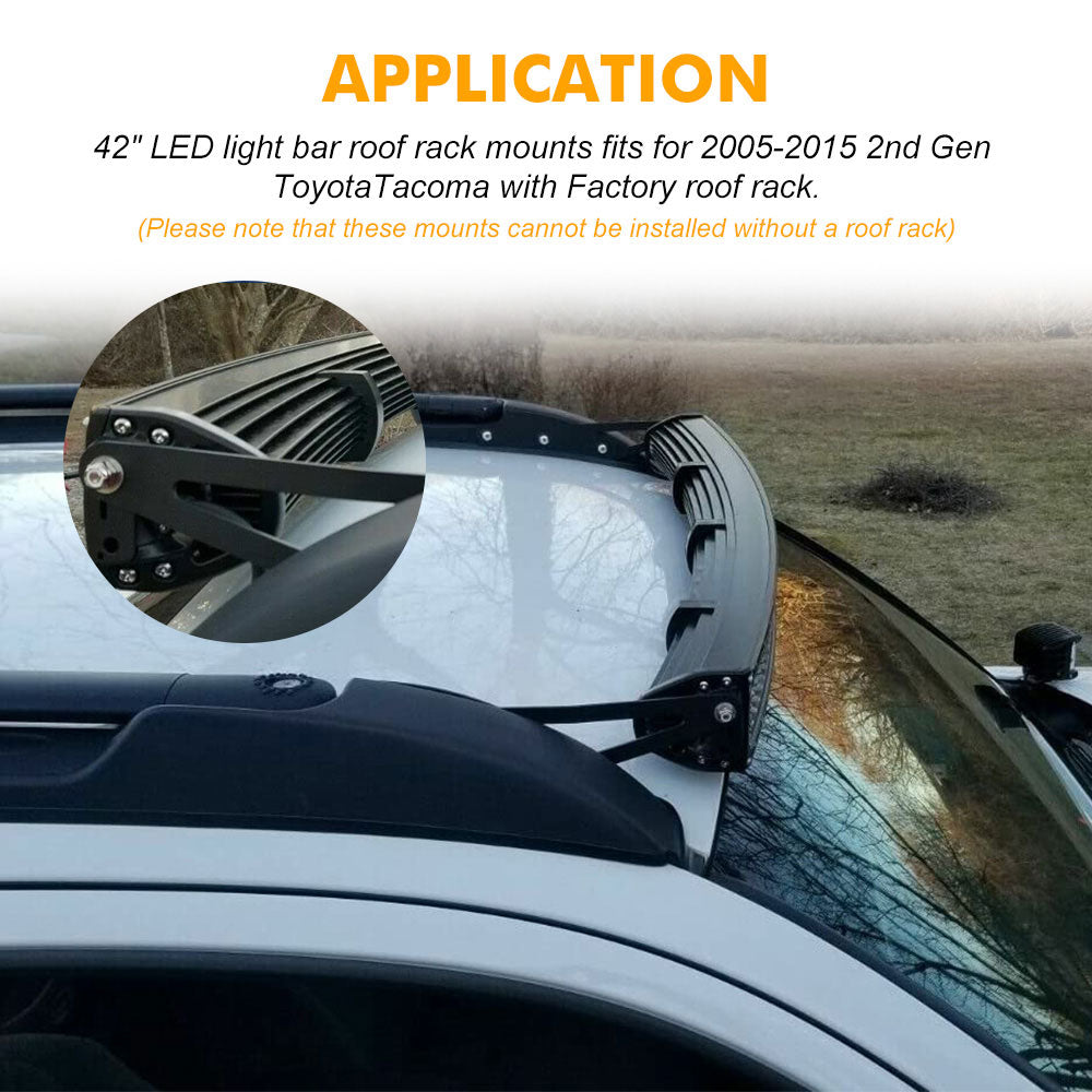 2005-2015 Toyota Tacoma 42" Curved Light Bar Upper Roof Mounting Brackets