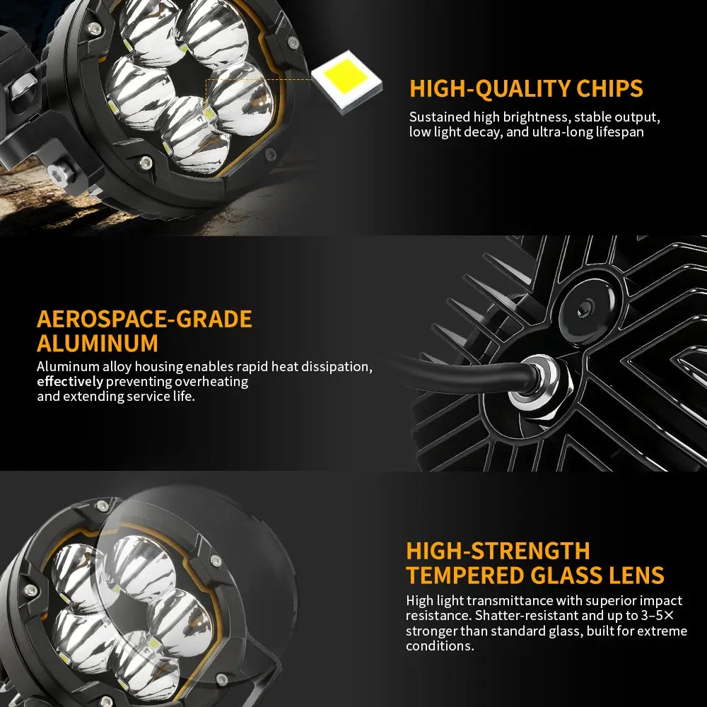 3.5inch Atlas Series Multi-Mode LED Motorcycle Auxiliary Lights(Set/2pcs)