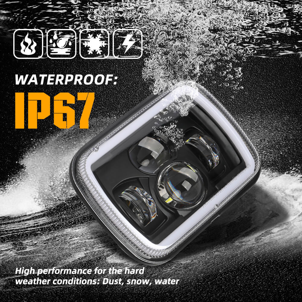 5x7 inch LED Headlights with White DRL/ Yellow Turn Signal(Set/2pcs)