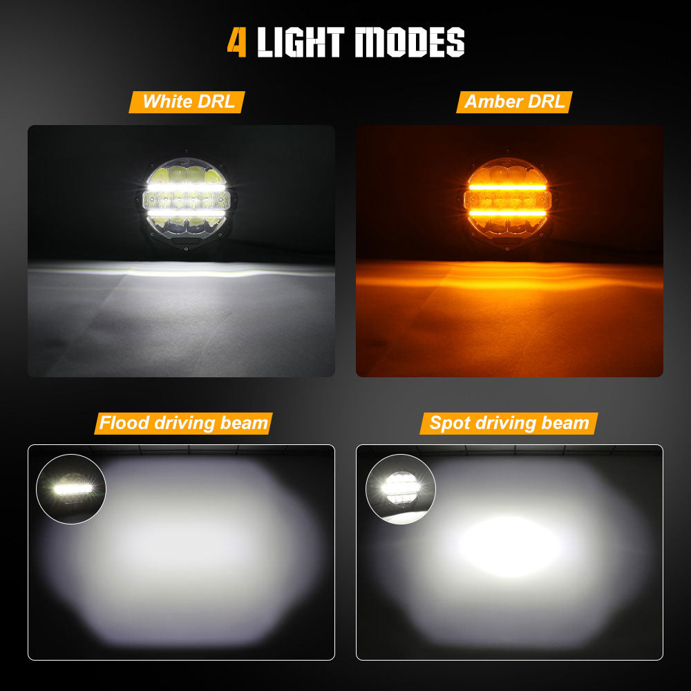 7inch Round L5 Series Offroad LED Driving Light With White&Yellow DRLs