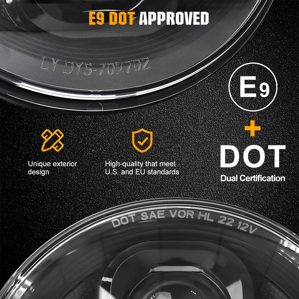 Single 7inch Universial Round Motorcycle Headlight With DOT Marked