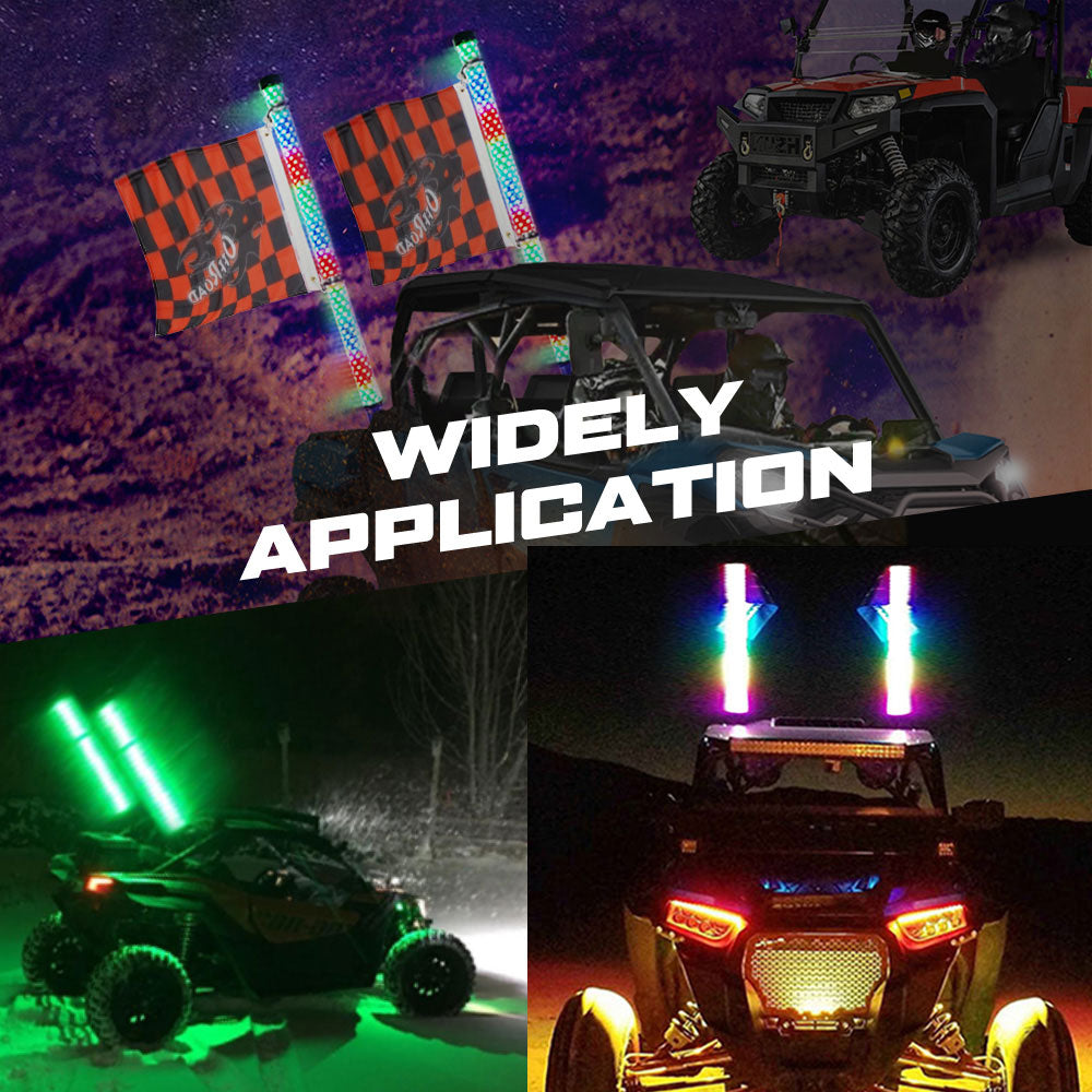 3FT RGBW Whip Lights 1.75" diameter With APP+Remote Controllor