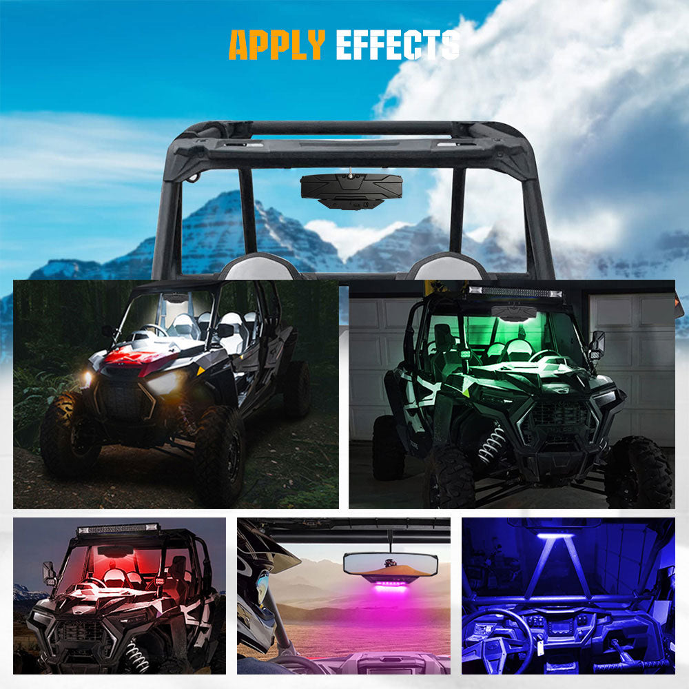 Universal 12" UTV Rear View Center Mirror With Dome Light For 1.5-2" Roll Bar
