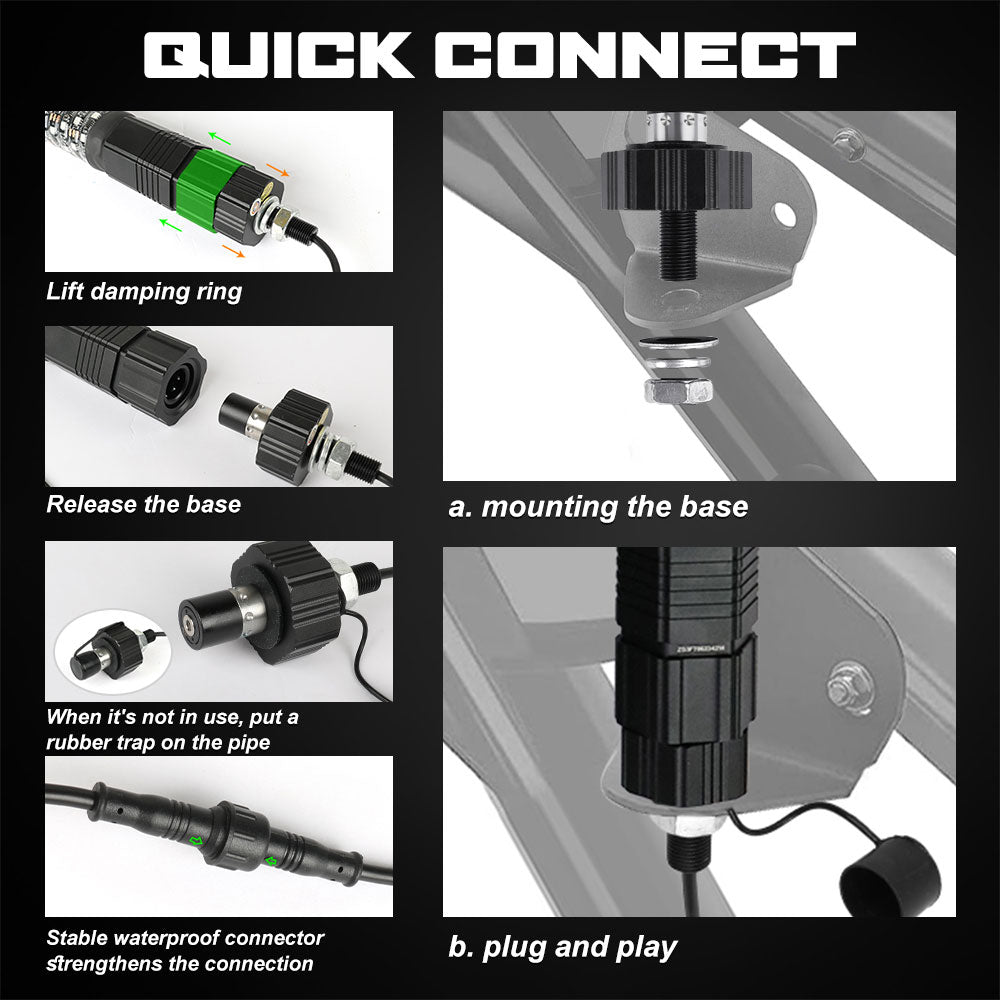 New 2FT Fatter RGBW Whip Lights With Bluetooth APP+Remote Control