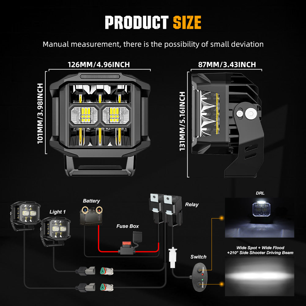 5inch V5 Series Yellow Beam Side Shooter Led Light Pods With Yellow DRL(Set/2pcs)