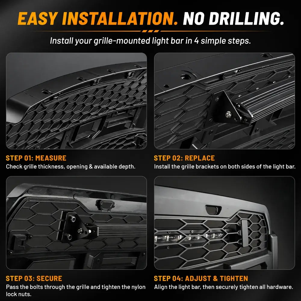 Grille-Mounted Curved LED Light Bar Kit for Trucks & SUVs