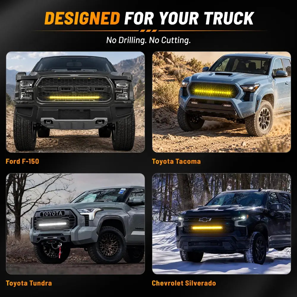 Grille-Mounted Curved LED Light Bar Kit for Trucks & SUVs