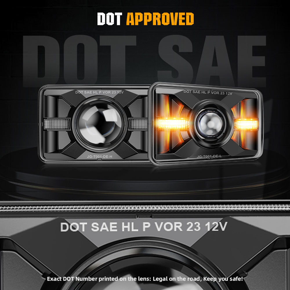 New 4x6inch Sealed Beam DOT Approved Led Headlights - White/Yellow DRL (Kit/4pcs)