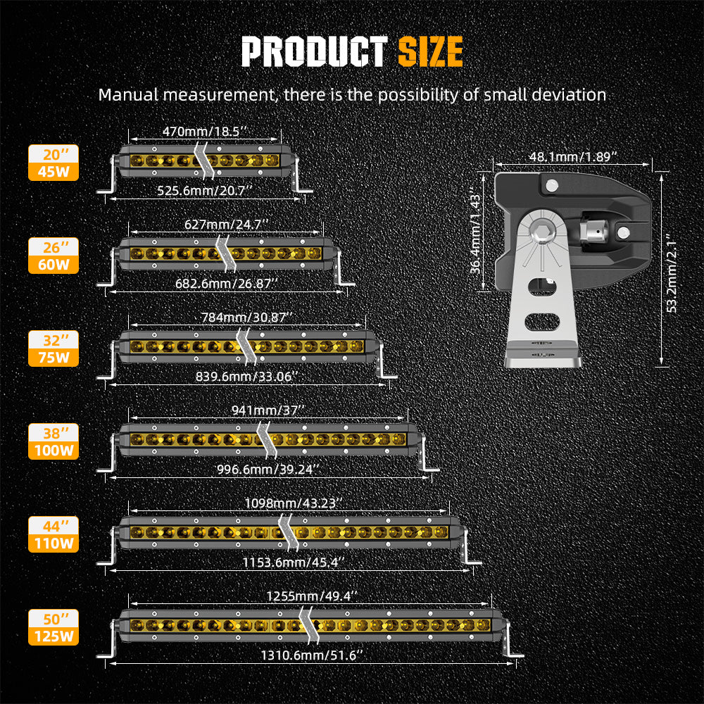 32inch Yellow Beam G10 Series 90W Slim Single Row Light Bar