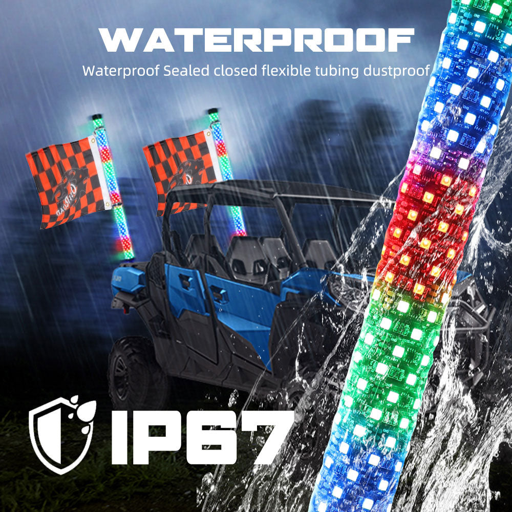 3FT RGBW Whip Lights 1.75" diameter With APP+Remote Controllor