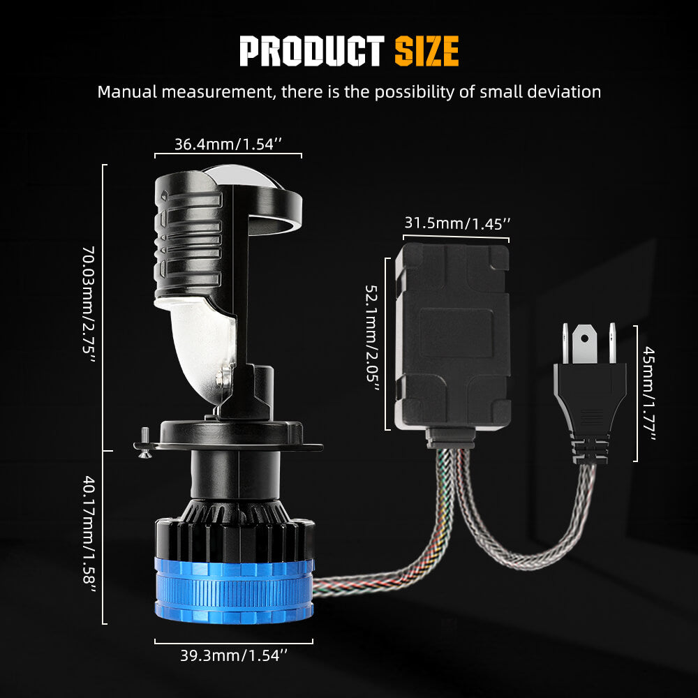 NEW Y16 Series Mini Projector H4 Headlight Bulbs Size Details