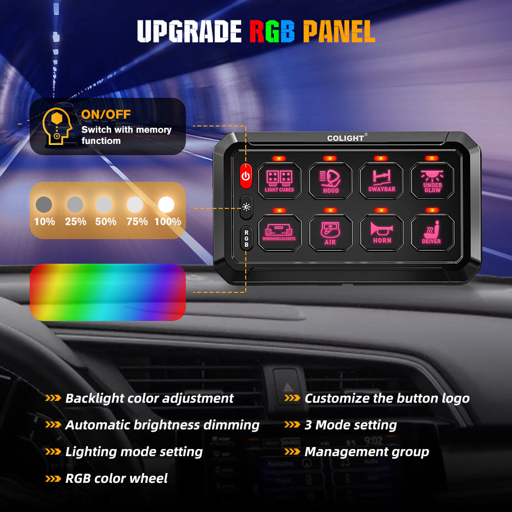New 8 Gang RGB Switch Panel System With ACC Wire and App Control