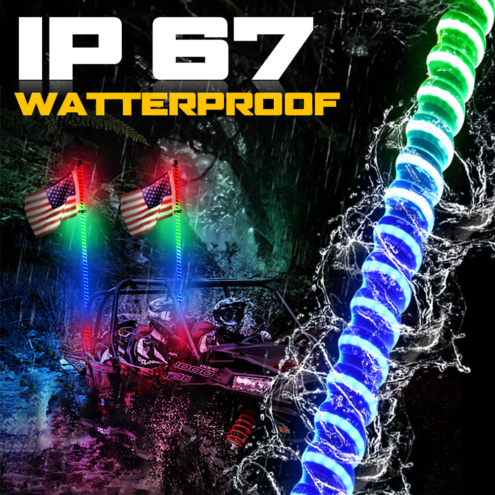 Lumières fouet LED spirale 4FT diamètre 0,75" avec application + télécommande