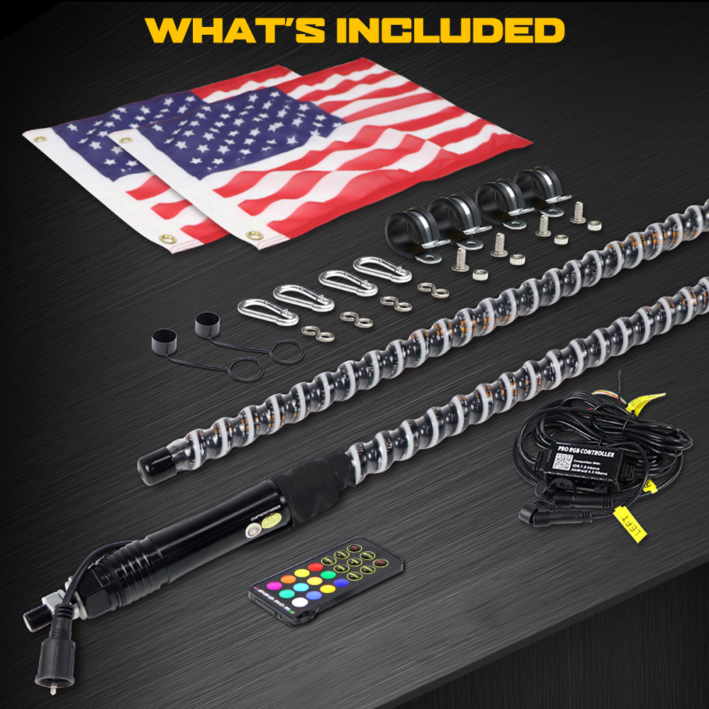 Lumières fouet LED spirale 4FT diamètre 0,75" avec application + télécommande