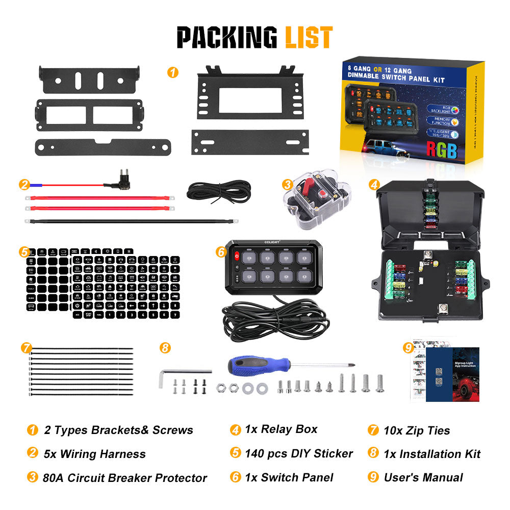 New 8 Gang RGB Switch Panel System With ACC Wire and App Control