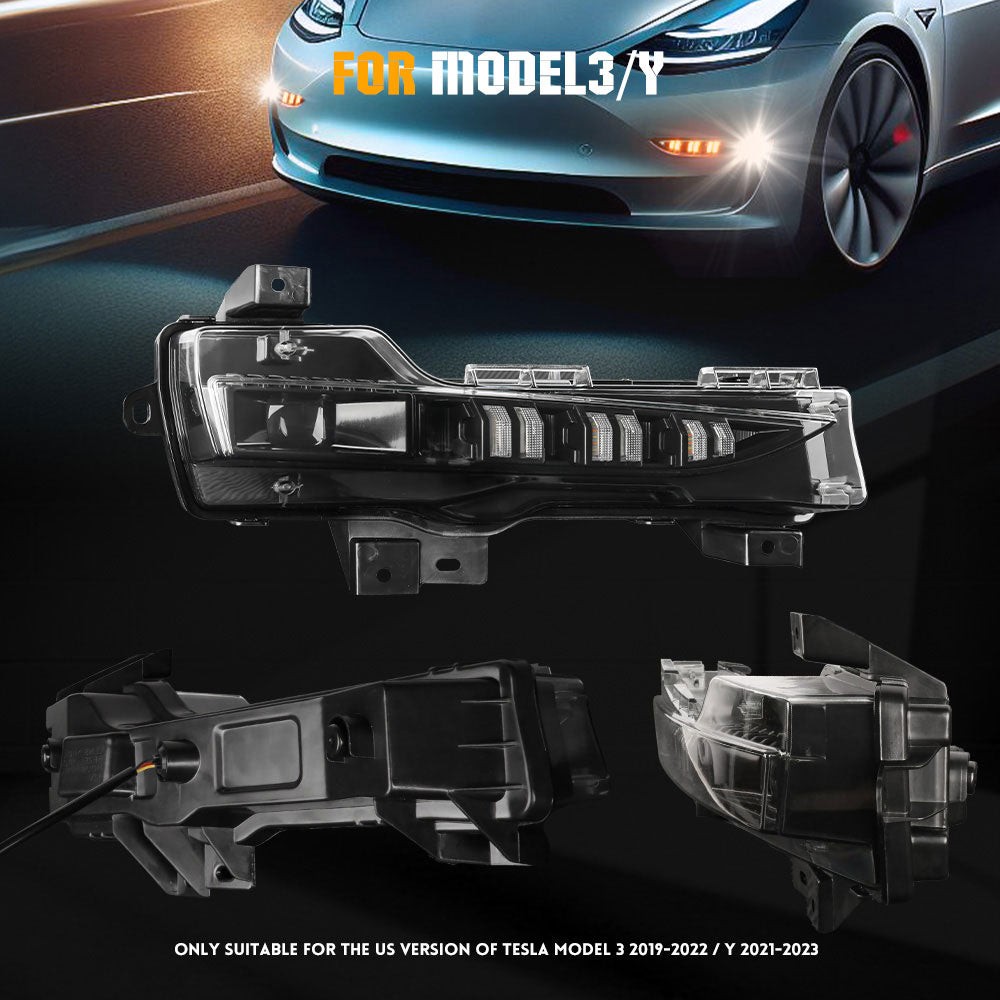 Replacement Led Projector Fog Light With Turn DRL for 2019-2023 Tesla Model 3 / Y