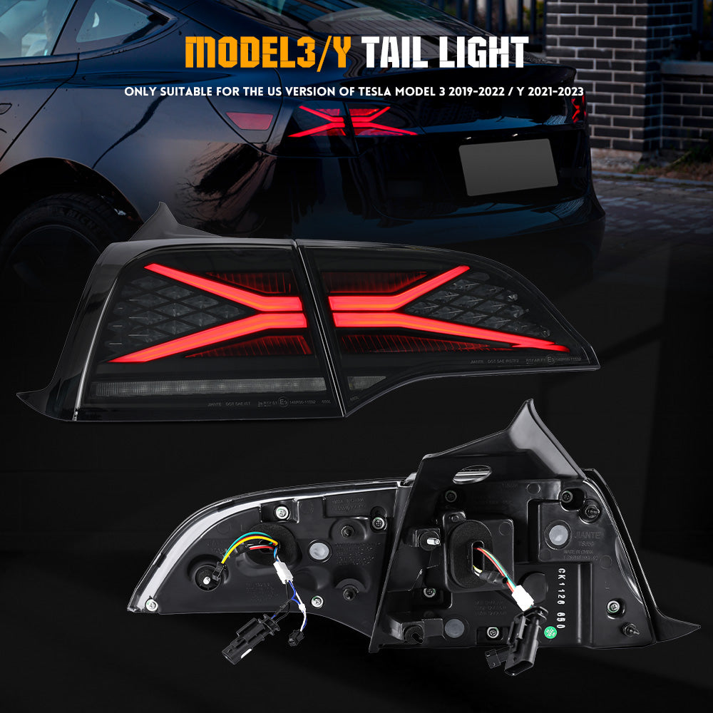 Smoked Tail Lights With Brake & Reverse Light For Tesla Model 3/Y