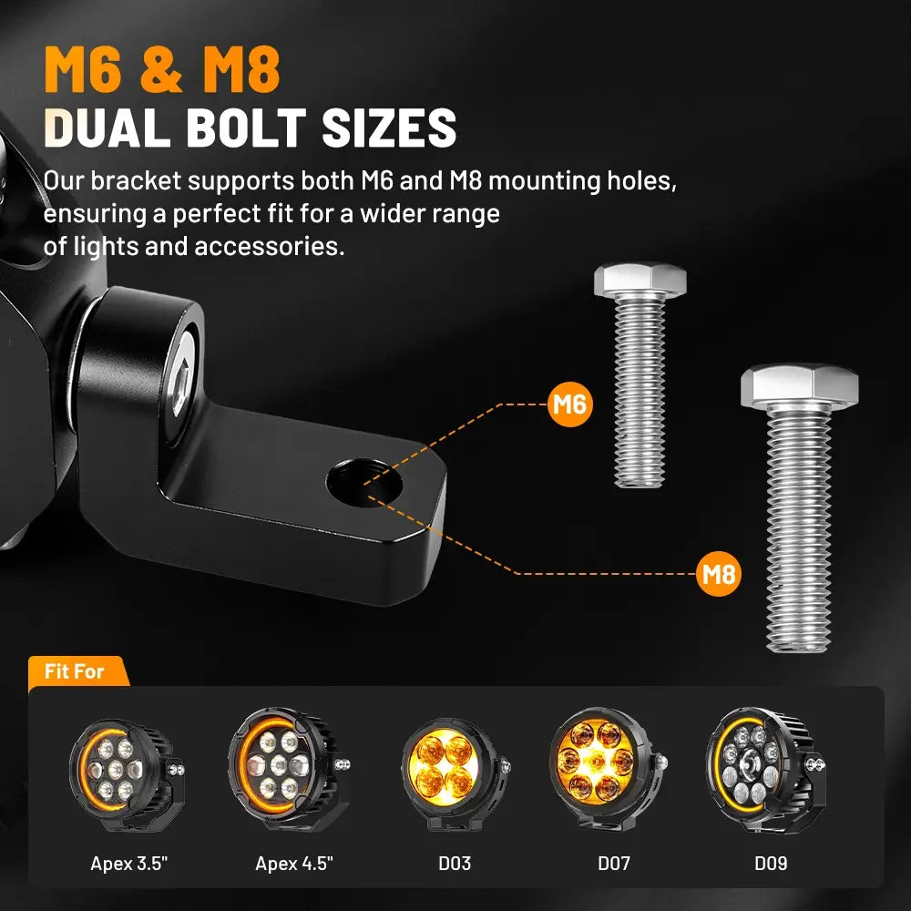 Universal 360° Motorcycle Light Mount Bracket For 20–30mm Tube
