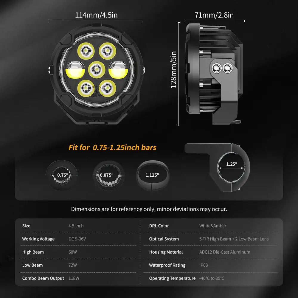 COLIGHT Apex Series 4.5inch Dual Beam Auxiliary Motorcycle Lights with Dynamic White Halo & Amber DRL