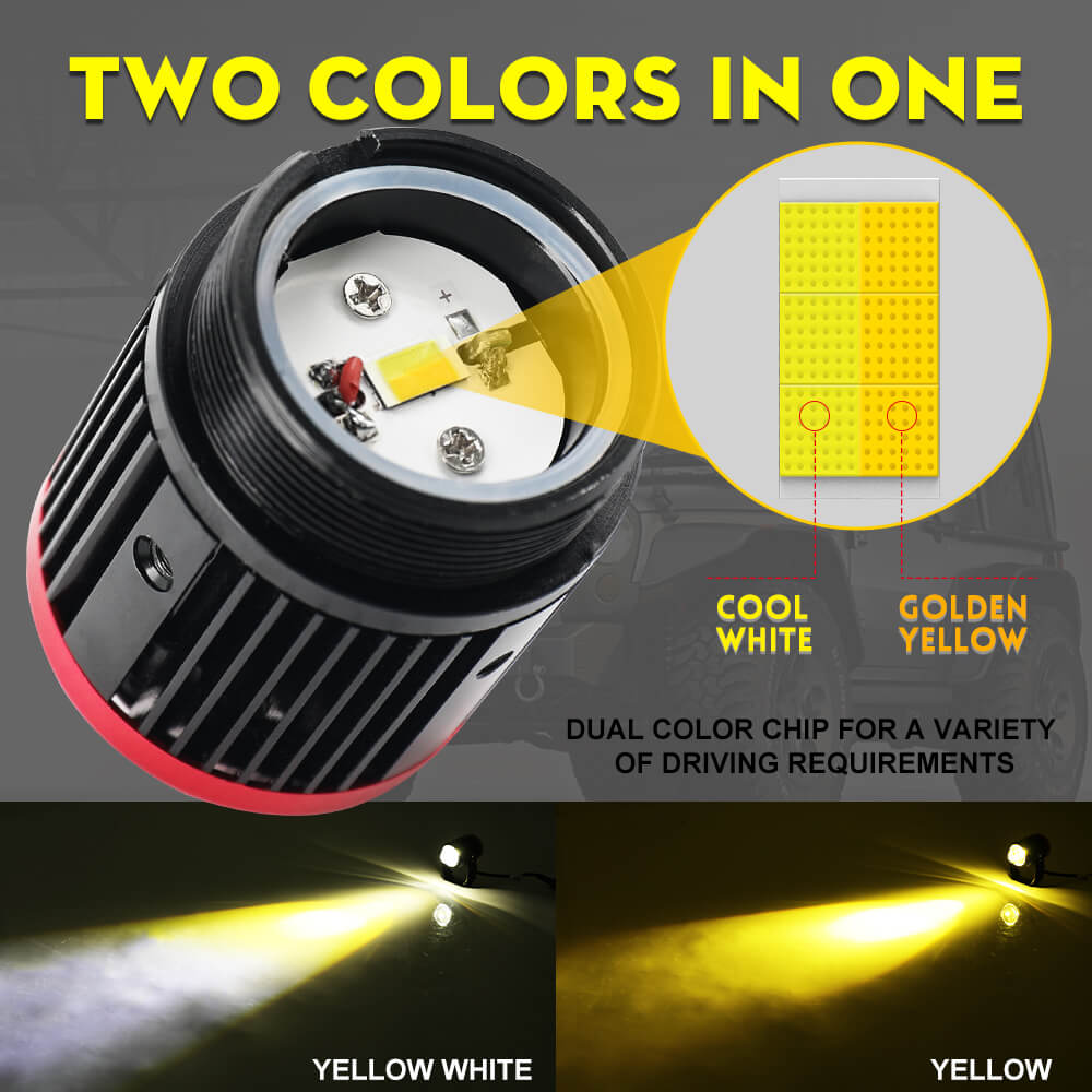 2 Inch White&Yellow Hi-Lo Beam Mini Motorcycle Auxilary Lights