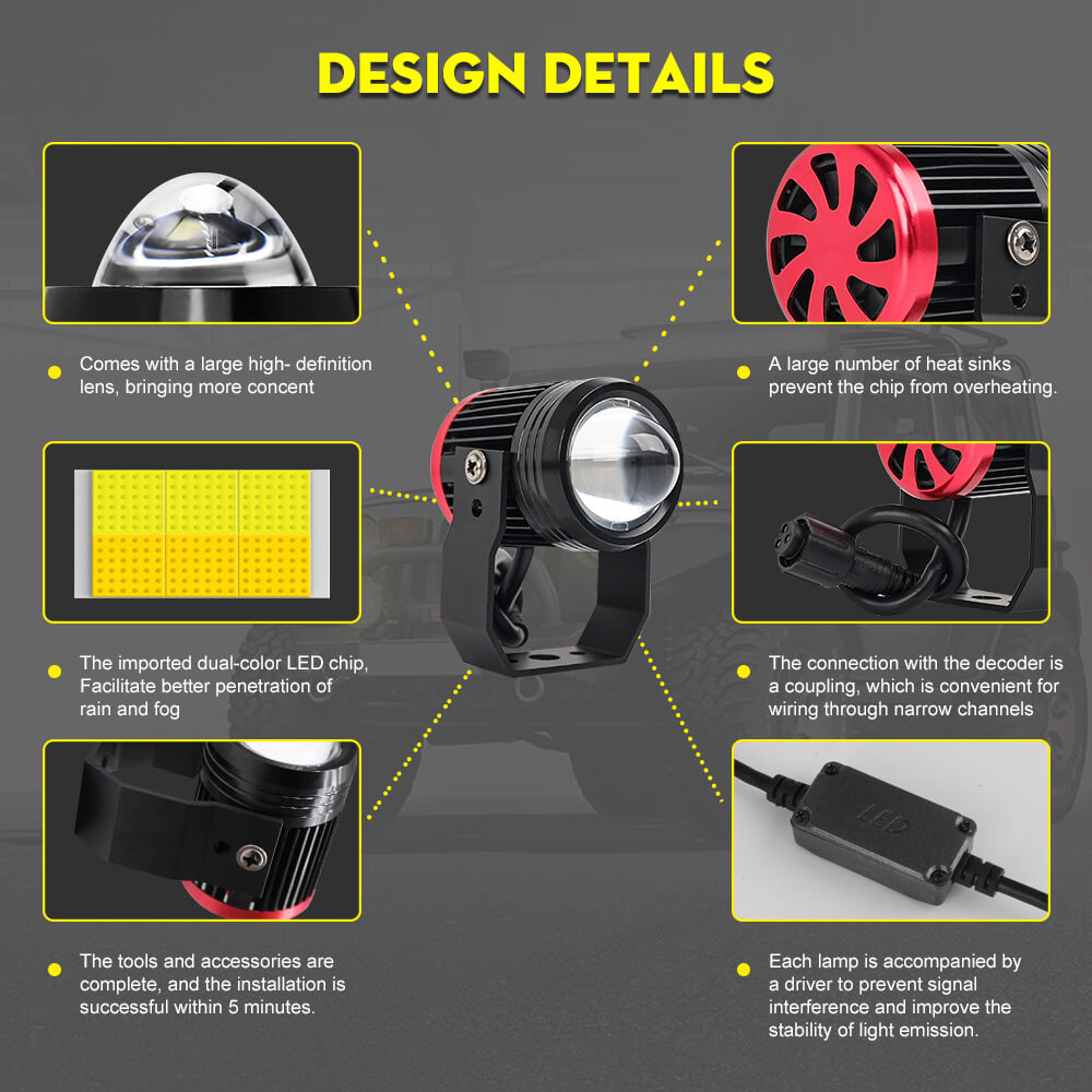 2 Inch White&Yellow Hi-Lo Beam Mini Motorcycle Auxilary Lights