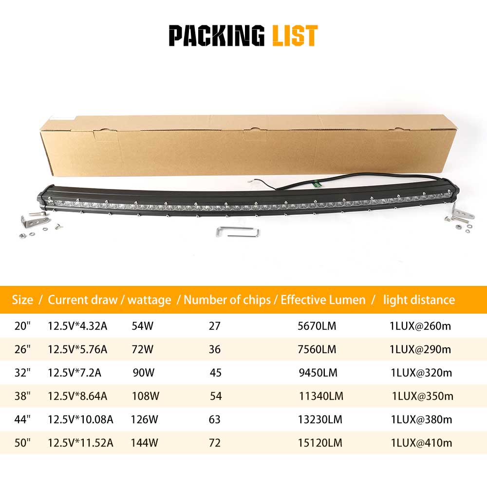 COLIGHT Curved 20-50inch G10 Series Slim Single Row Light Bars