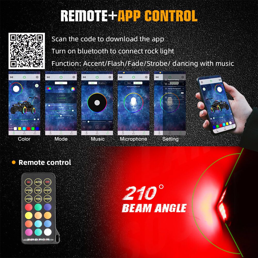 COLIGHT RGB Rock Lights 210 Degrees Wide Angle With Remote/App Controller