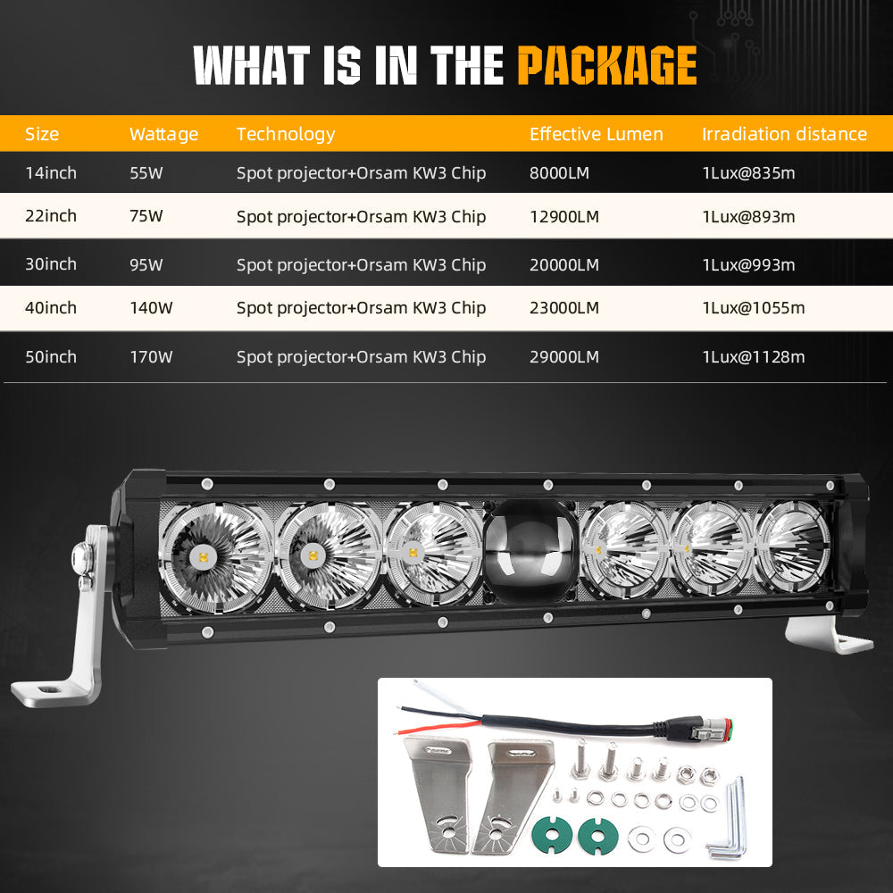 CO LIGHT 14-50 Inch Single Row Offroad Laser Light Bars With White Halo Spec