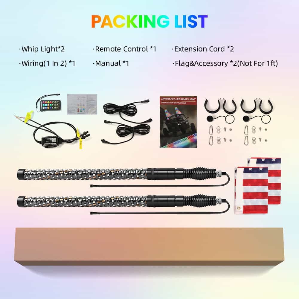 3FT RGBW Whip Lights 1.5" diameter With Spring Mounts