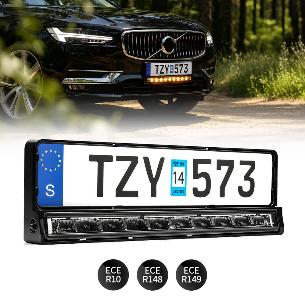 20" European License Plate Mounted LED Light Bar with Dual-Color DRL | ECE R149