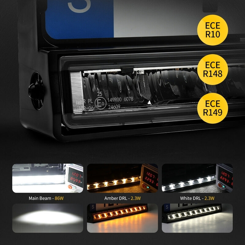 20" European License Plate Mounted LED Light Bar with Dual-Color DRL | ECE R149