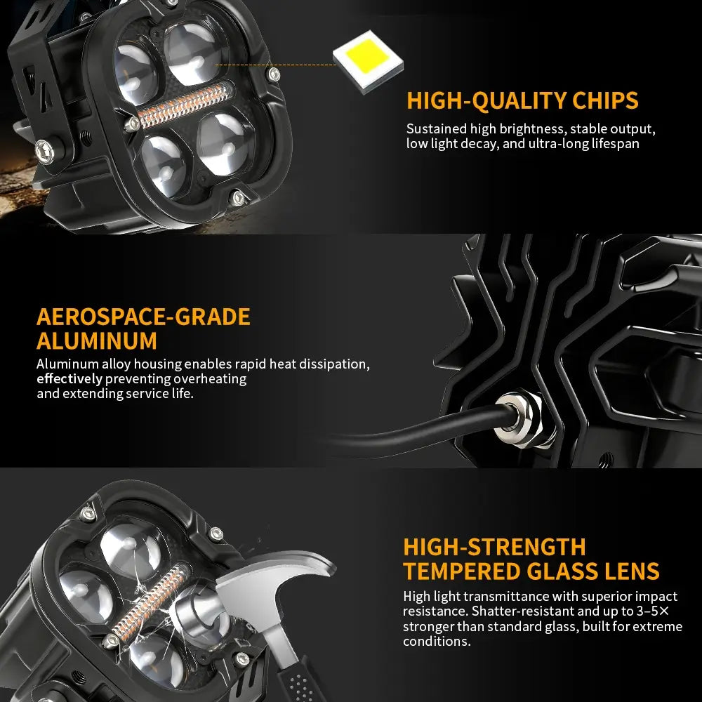 3inch DDF Pro Series LED Auxiliary Motorcycle Lights(Set/2pcs)