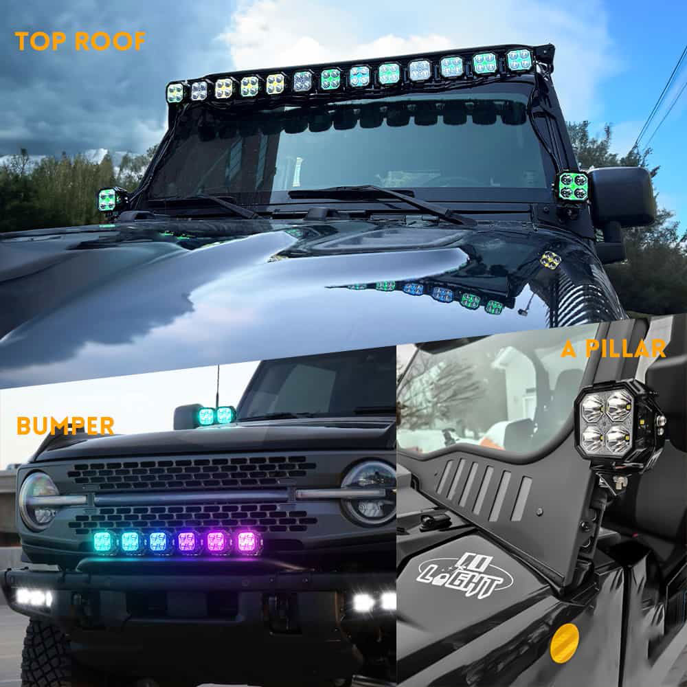 COLIGHT 3inch Diamond Series Side Shooter Ditch Lights With RGB Backlight(Set/2pcs)