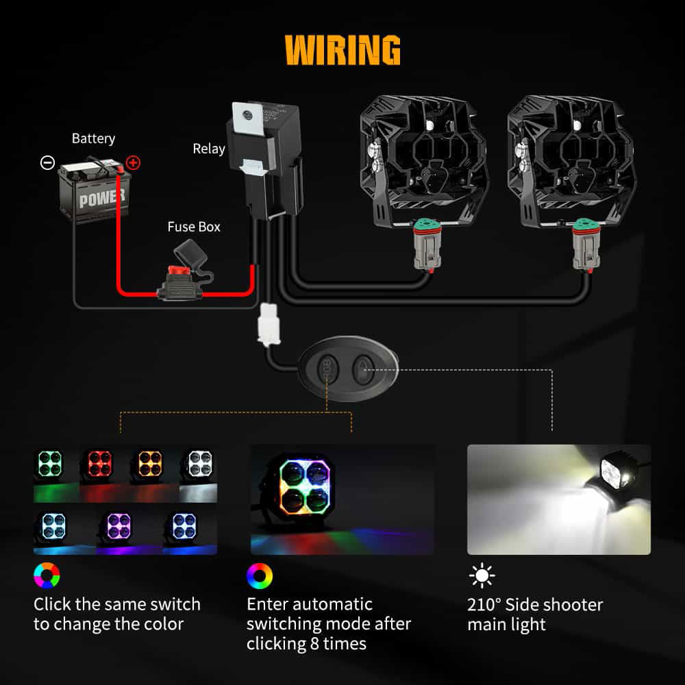 COLIGHT 3inch Diamond Series Side Shooter Ditch Lights With RGB Backlight(Set/2pcs)