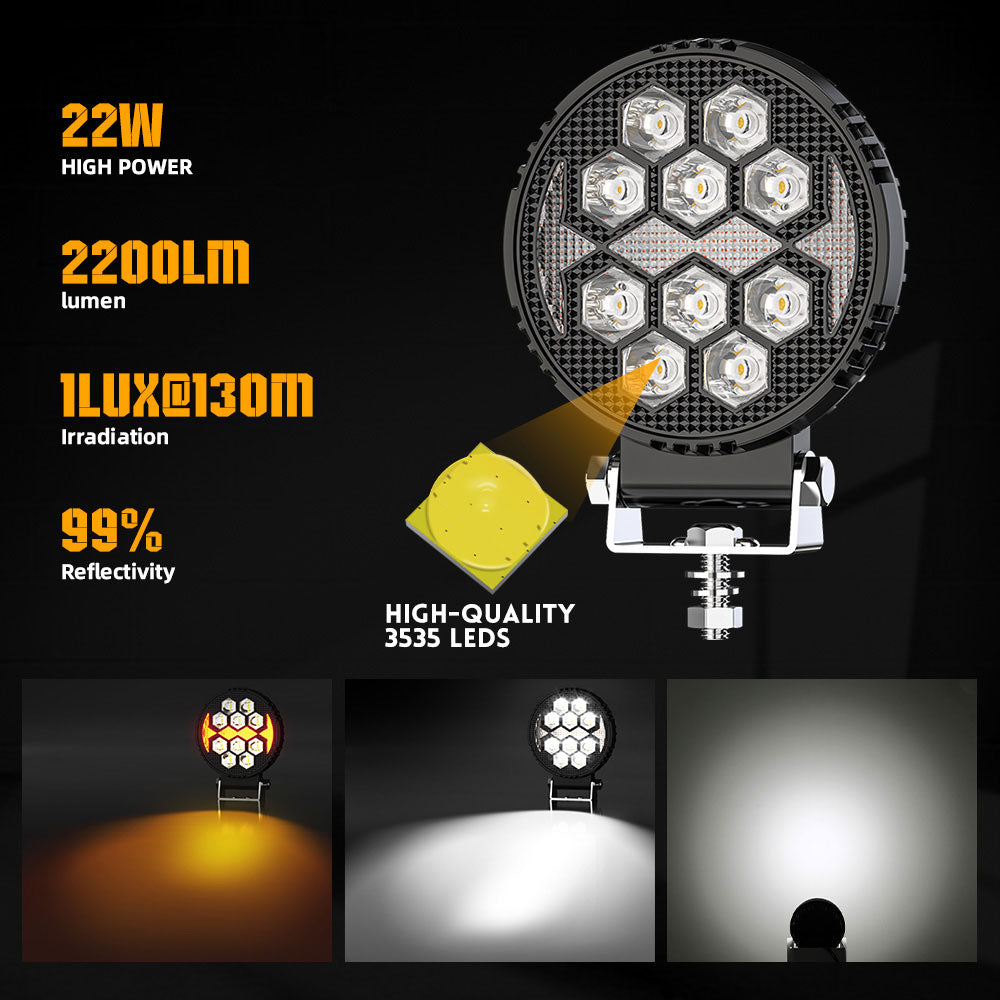 4inch DX Series Round Led Work Light White Beam With Amber DRL