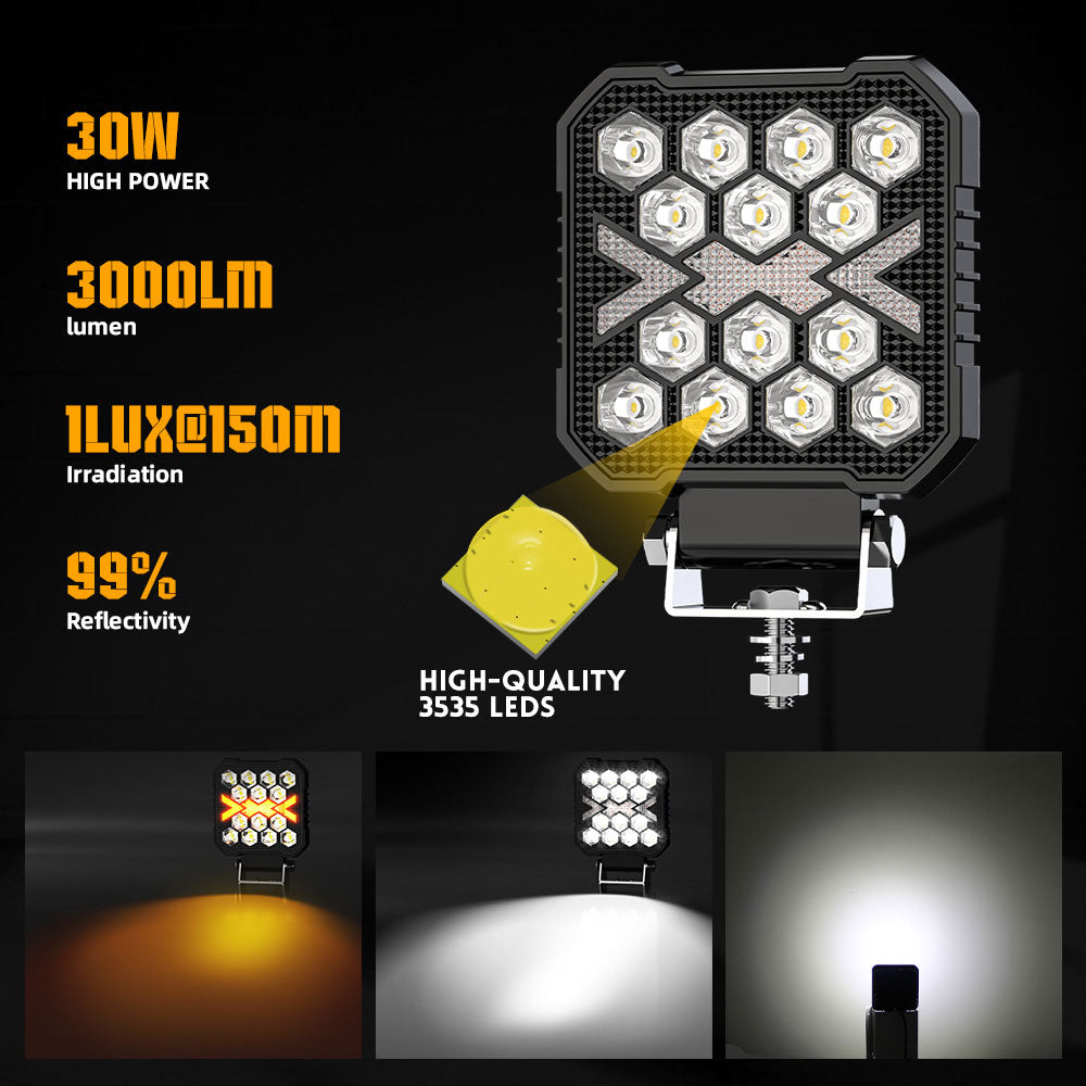 4inch DX Series Square Led Work Light White Beam With Amber DRL