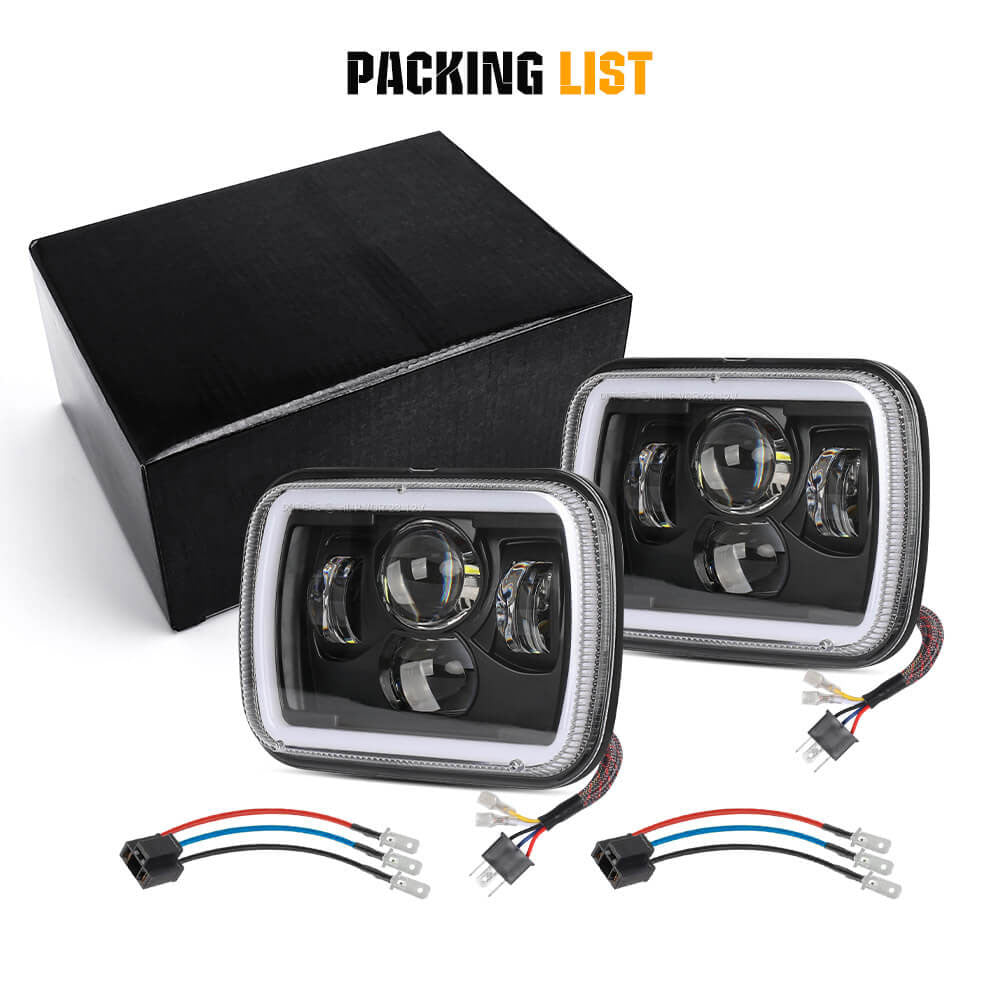 5x7 inch LED Headlights with White DRL/ Yellow Turn Signal(Set/2pcs)