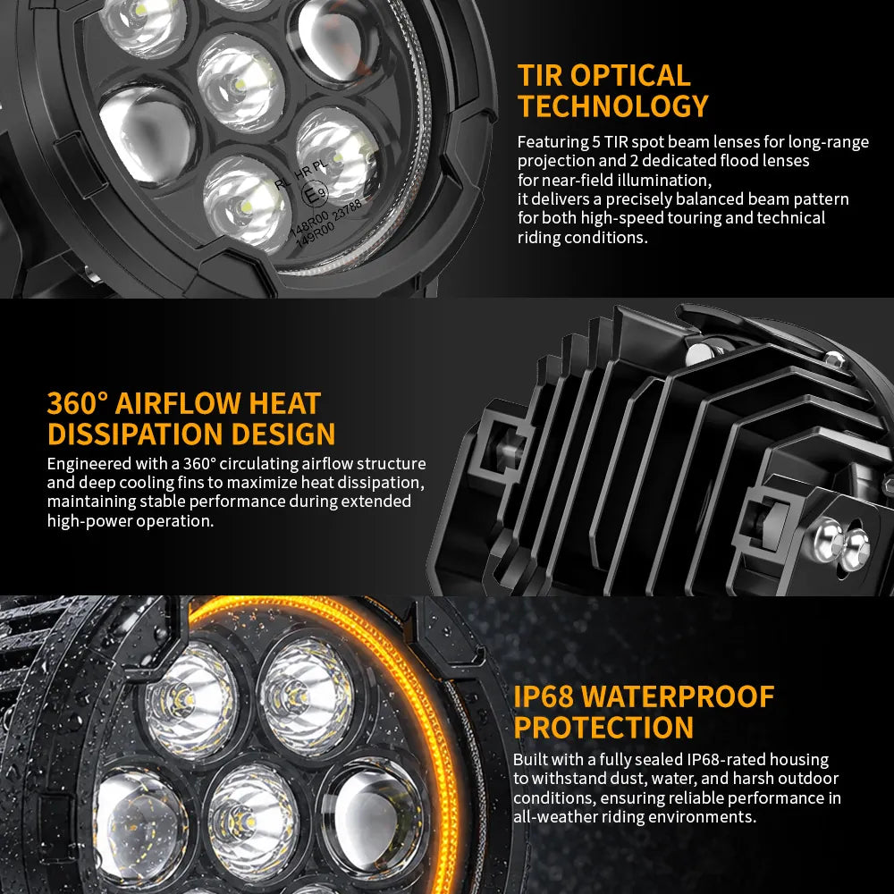 COLIGHT Apex Series 3.5inch Dual Beam LED Motorcycle Auxiliary Lights with Amber Halo