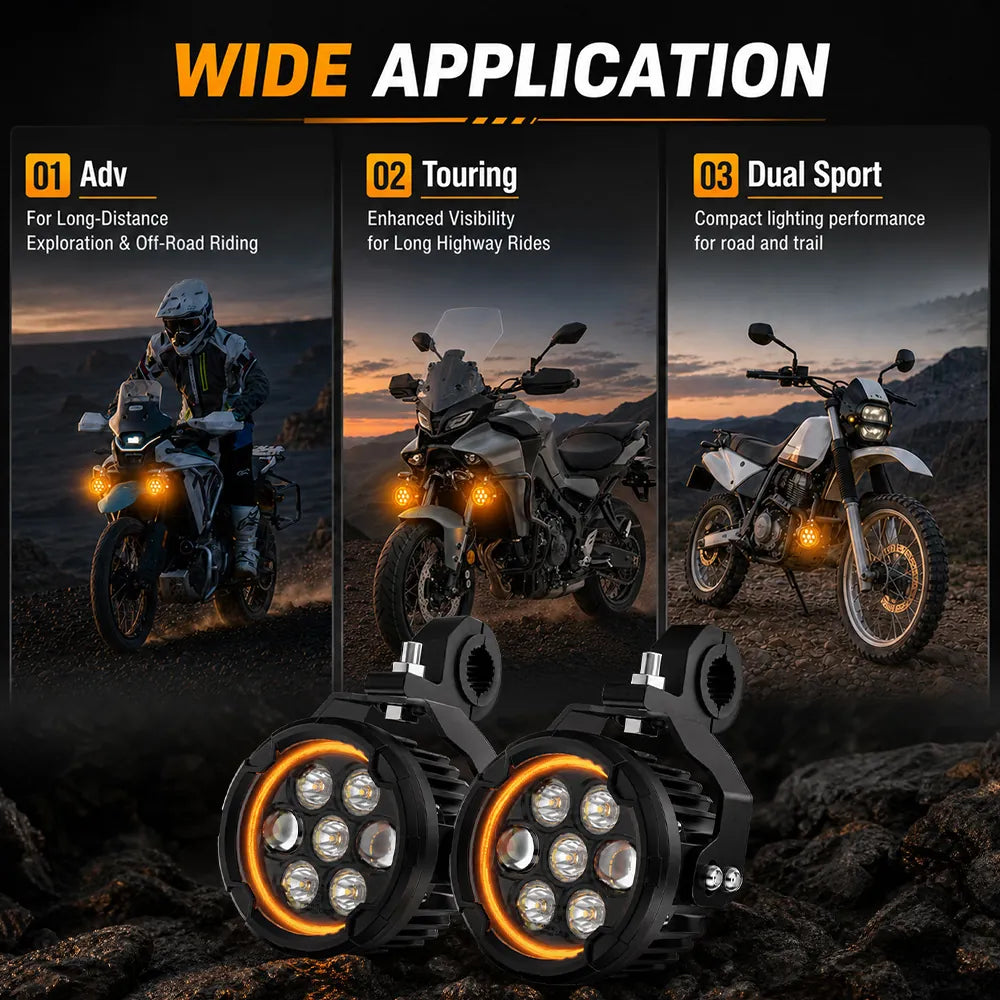 COLIGHT Apex Series 3.5inch Dual Beam LED Motorcycle Auxiliary Lights with Amber Halo