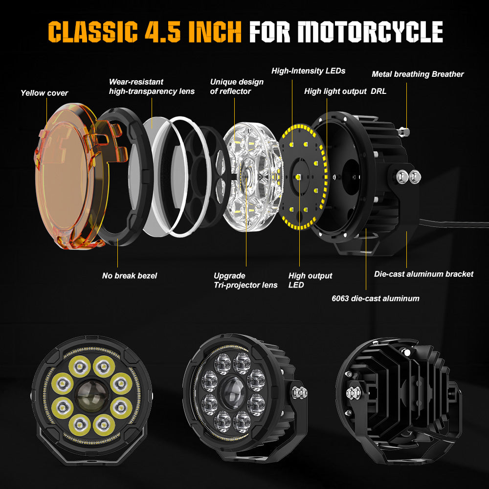 Newest 4.5inch D09 Series Motorcycle Lights With White DRL(Set/2pcs)