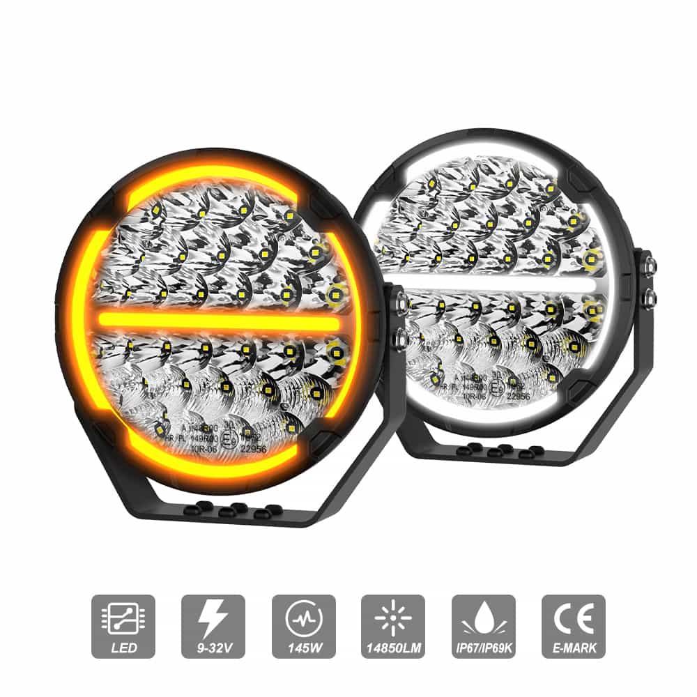 COLIGHT 9-Zoll TrailBlazer Serie E9 gekennzeichnete LED-Fahrlichter mit gelbem & weißem Tagfahrlicht (Set/Paar)