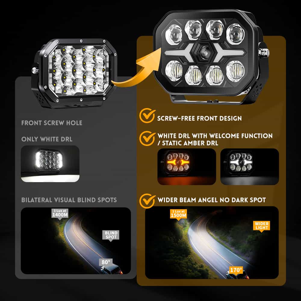 5x7inch Vortex Series LED Projector Driving Light with Dual-Color DRL