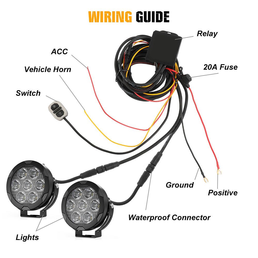 COLIGHT 4.5inch D07 Series Round Motorcycle Lights With Waterproof Wire Harness(Set/2pcs)