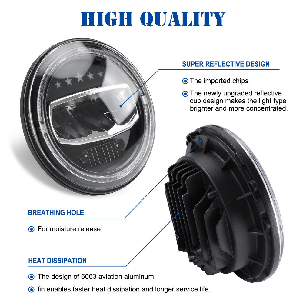 Colight 7" Dual Color DRL Yellow 5-Stars Headlights