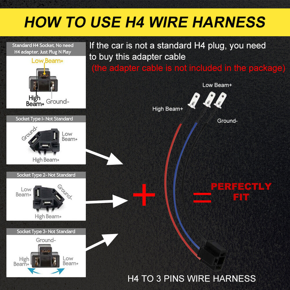 CO LIGHT 5x7 Inch Square Headlights H4 wiring diagram