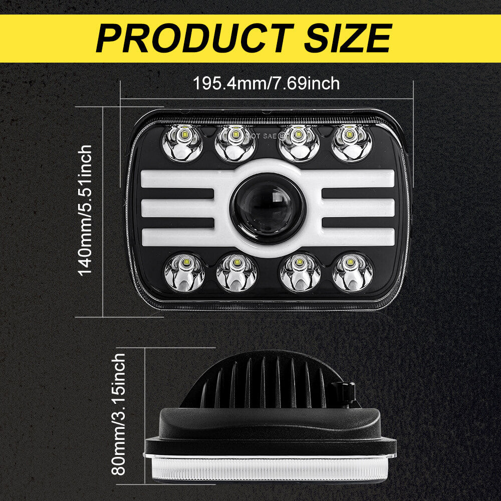 CO LIGHT 5x7 Inch Square Headlights Size details